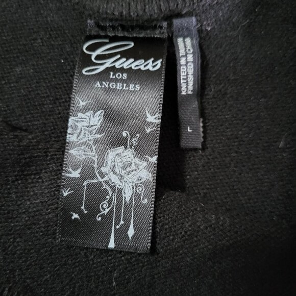 Vintage Y2K GUESS Women's Cutout Bling Rhinestone Logo Black Sweater  - Size L - Picture 7 of 7